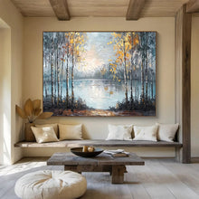 Load image into Gallery viewer, Autumn Forest “Misty Lake” Painting on Canvas, Evocative Landscape Art DKH904