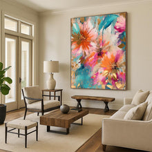 Load image into Gallery viewer, “Teal and Gold Floral Abstract” - Luxe Floral Art on Canvas DKH1598