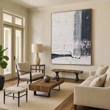 Load image into Gallery viewer, “Textured White and Black Abstract with Linear Marks” – Minimalist Abstract Highlighting Texture and Contrast DTP147