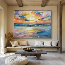 Load image into Gallery viewer, Hand - painted Large - Scale Vibrant Sunset Beach Acrylic Art for Relaxing Bedroom Retreats LargeART1748