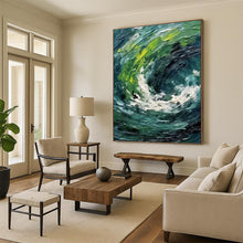 Load image into Gallery viewer, “Swirling Sea Impasto” - Blue, Green, and White Abstract Art on Canvas DKH1405