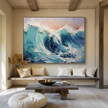 Load image into Gallery viewer, Turquoise Wave Textured Abstract Painting on Canvas - “Coastal Rhythm” DKH679