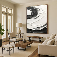 Load image into Gallery viewer, “Swirling Contrast” – Bold black and white impasto, circular motion DTP380
