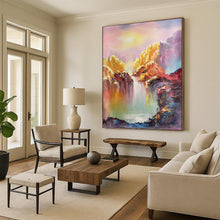 Load image into Gallery viewer, “Vibrant Waterfall Mountain Scene” - Multicolor Landscape Art on Canvas DKH1279