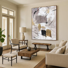 Load image into Gallery viewer, “Neutral Abstract with Gold Accents” - Grey, White, Gold Abstract Art on Canvas DKH1285