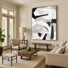 Load image into Gallery viewer, “Monochrome Shape Fusion” - Grey, Black, White Abstract Art on Canvas DKH1141
