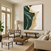 Load image into Gallery viewer, “Emerald Green & Gold Flowing Textures” - Luxe Abstract Art on Canvas DKH1496