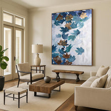 Load image into Gallery viewer, Blue & Gold Leaf Abstract Painting, Perfect for Elegant Dining Room & Nature - Inspired Living Room LargeART2078