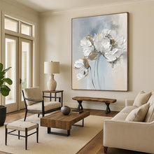 Load image into Gallery viewer, White & Gold Textured Floral Abstract Art, Perfect for Elegant Dining Room & Luxury Bedroom LargeART2149