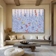 Load image into Gallery viewer, Blue Flowers with Butterflies Abstract Painting on Canvas - “Butterfly Bliss” DKH659