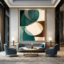 Load image into Gallery viewer, Teal & Brown Geometric Abstract Canvas Painting, Ideal for Mid - Century Modern Living Room & Minimalist Office LargeART1264
