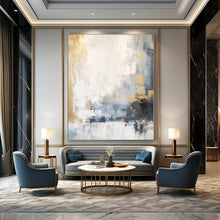Load image into Gallery viewer, Gray, Gold & Blue Abstract, Perfect for Chic Home Office & Elegant Dining Room LargeART1339