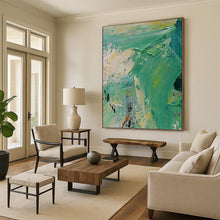 Load image into Gallery viewer, “Abstract Green and Yellow Landscape” - Green, Yellow, Blue Abstract Art on Canvas DKH1270