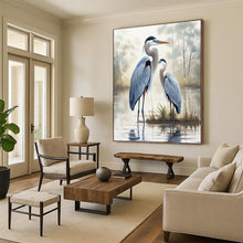 Load image into Gallery viewer, “Serene Heron Pair” - Blue and Green Wildlife Art on Canvas DKH1400