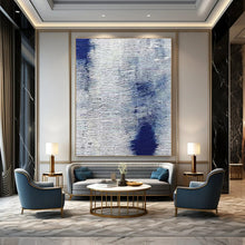 Load image into Gallery viewer, Blue & White Textured Abstract Painting, Suited for Coastal Bathroom & Nautical - Themed Study LargeART1359