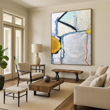Load image into Gallery viewer, “Architectural Abstraction” - Grey, Blue, Yellow, Red Structural Art on Canvas DKH1103