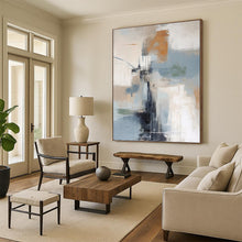 Load image into Gallery viewer, “Colorful Abstract Cityscape in Neutral Tones” - Beige, Grey, Blue, Orange Abstract Art on Canvas DKH1254