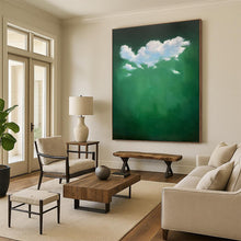 Load image into Gallery viewer, White Cloud Cluster on Green Abstract, Perfect for Nature - Themed Bedroom & Relaxing Reading Nook LargeART1990