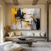 Load image into Gallery viewer, Bold Yellow, Black, and White Abstraction Abstract acrylic painting DLZ085