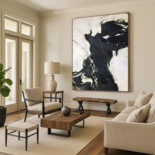 Load image into Gallery viewer, “Black - White Marble - Like Swirls” Abstract Painting on Canvas, Modern Entryway Decor DKH1046