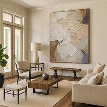 Load image into Gallery viewer, “3D Floral Leaf Relief” - Beige and Brown Textured Art on Canvas DKH1383