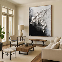 Load image into Gallery viewer, 3D White Flowers on Black Acrylic Art - Great for Romantic Bedroom & Elegant Bathroom LargeART0580