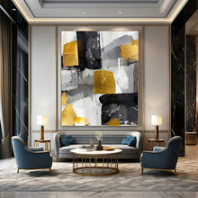 Load image into Gallery viewer, Black, White & Gold Abstract Canvas Painting, Perfect for Luxury Penthouse Living Room & High - End Art Gallery LargeART1279