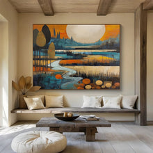 Load image into Gallery viewer, Stylized Landscape with Big Moon Abstract acrylic painting DLZ086