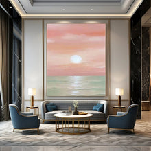 Load image into Gallery viewer, Large - Scale Hand - painted Pink Sunset Over Sea Acrylic Art for Coastal - Themed Bedrooms LargeART0184