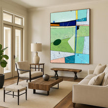 Load image into Gallery viewer, “Colorful Landscape Reimagined” - Green, Blue, Pink, Orange Geometric Landscape Art on Canvas DKH1104