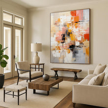 Load image into Gallery viewer, Oversized Hand - painted Warm - Toned Abstract Cityscape Acrylic Art for Urban - Chic Dining Areas LargeART0225