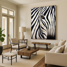 Load image into Gallery viewer, “Gilded Zebra Gaze” - Black, White & Gold Animal Portrait on Canvas DKH1446