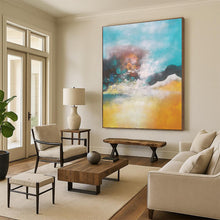 Load image into Gallery viewer, Large - Scale Turquoise & Yellow Abstract Art for Beach House Living Room & Coastal Café LargeART0474