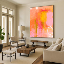 Load image into Gallery viewer, Coral & Orange Abstract Collage Painting, Ideal for Bohemian Living Room & Creative Studio LargeART2003