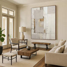 Load image into Gallery viewer, “Neutral Grid Abstract with Gold Accents” - Grey, White, Gold Abstract Art on Canvas DKH1316