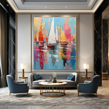 Load image into Gallery viewer, Colorful Sailboat Abstract Canvas Painting, Ideal for Coastal Living Room & Nautical - Themed Café LargeART1278