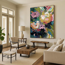 Load image into Gallery viewer, “Bold Colorful Floral Expression” - Pink, Orange, Green Flower Art on Canvas DKH1355