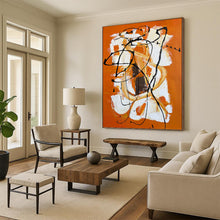 Load image into Gallery viewer, “Orange Energy with Black Lines” - Orange, White, Black Abstract Art on Canvas DKH1221