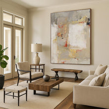 Load image into Gallery viewer, “Colorful Abstract Composition” - Grey, Yellow, and Red Abstract Art on Canvas DKH1424