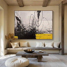 Load image into Gallery viewer, Monochrome & Yellow Dynamism Black, White & Bold Accents on Canvas DLZ008