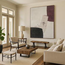 Load image into Gallery viewer, “Subtle Color Block Interaction” - Beige, Black, Maroon Abstract Art on Canvas DKH1152