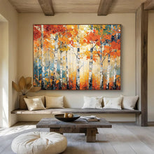 Load image into Gallery viewer, Autumn Birch “Golden Canopy” Painting on Canvas, Seasonal Landscape Decor DKH835