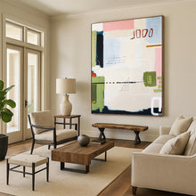 Load image into Gallery viewer, “Playful Modern Mosaic” - Pink, Green, Blue, Beige Abstract Art on Canvas DKH1109