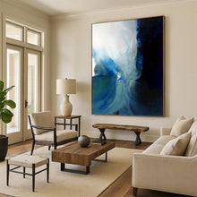 Load image into Gallery viewer, “Blue and White Flow” Abstract Ink - Inspired Painting on Canvas, Serene Minimalist Art DKH941