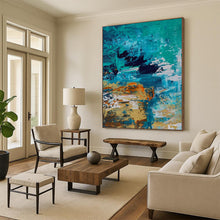Load image into Gallery viewer, Hand - painted Substantial Teal - Toned Abstract Seascape Acrylic Art for Coastal - Style Bedrooms LargeART0036