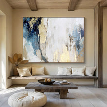 Load image into Gallery viewer, Blue, White, and Gold Abstract Painting for Coastal Bedroom & Chic Bathroom DKH128