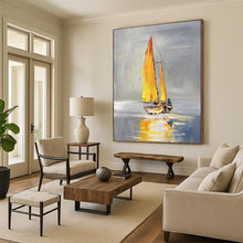 Load image into Gallery viewer, Impressionistic Abstract Sailboat Art, Yellow - Sailed Painting for Nautical Bedroom & Lakeside Cottage LargeART2198