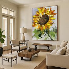 Load image into Gallery viewer, Impasto Abstract Sunflower Art, Textured Yellow - Petaled Painting for Country Kitchen & Garden - Themed Dining Room LargeART2199