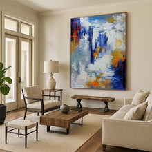 Load image into Gallery viewer, “Vibrant Color Splash Abstract” - Blue, Orange, White Abstract Art on Canvas DKH1338