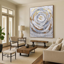 Load image into Gallery viewer, “Gilded Spiral Textured Abstract” - Grey, White, Gold Abstract Art on Canvas DKH1286